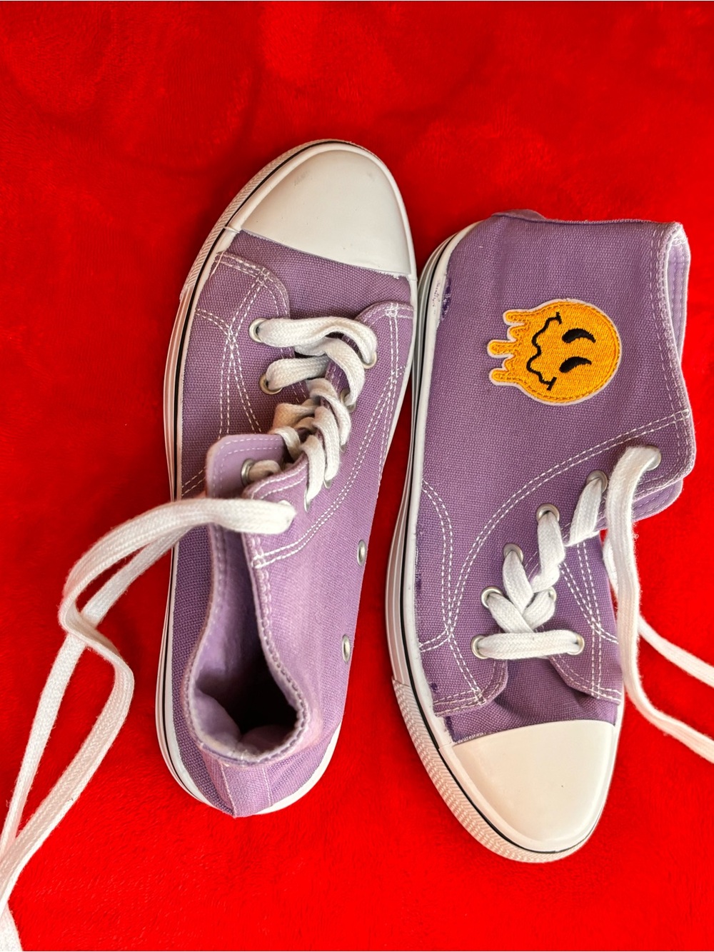 Charles Albert Lavender High-Top Sneakers with Yellow Smiley Patch